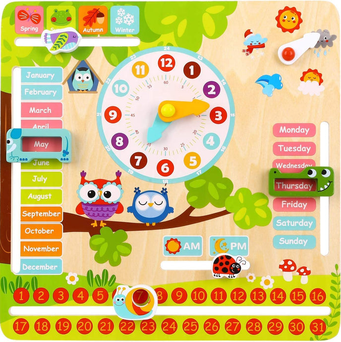 All About Today Board -  Montessori Toys for Toddlers 3 Years - Wooden Calendar and Learning Clock