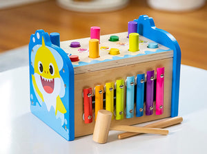Baby Shark Montessori Hammering & Pounding Toys for Toddlers - Wooden Toys for 1 Year Old Gifts - Baby Xylophone and Numbers Maze, by Pidoko Kids