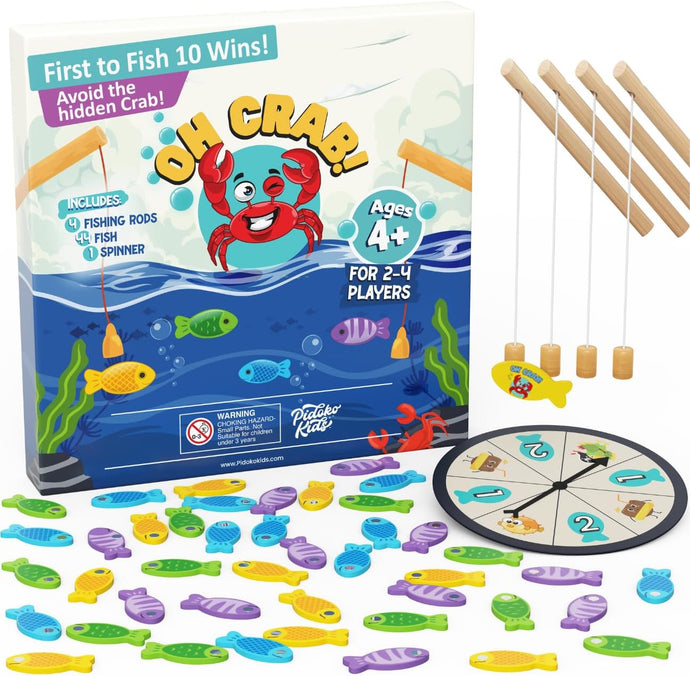 Oh Crab! Preschool Board Games for Kids Ages 4-8 | Fine Motor Skills Toys | Fishing Game, by Pidoko Kids