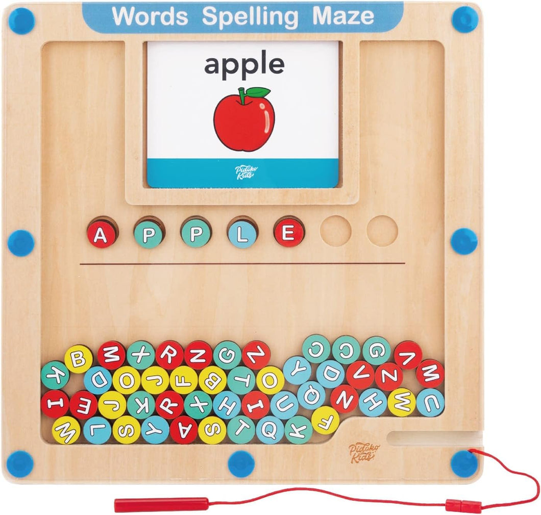 Pidoko Kids Words Spelling Maze - Letters, Numbers, Colors, Shapes, Sight Words, Opposites & Action Verbs - 38 Flash Cards Double Sided (76 Words) - Learning & Educational Toys for 3+ Year Olds