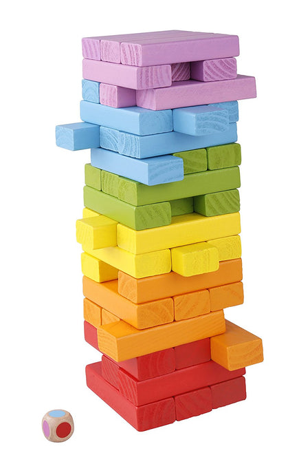 Wooden Stacking and Tumbling Blocks Game - 48 Pieces Premium Quality Set Tower and Dice