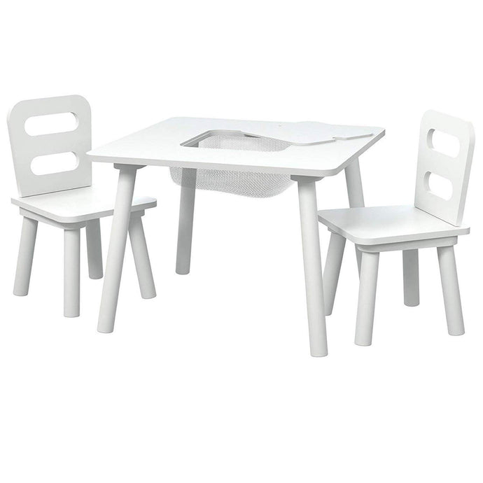Pidoko Kids Table and Chairs Set with Storage, White