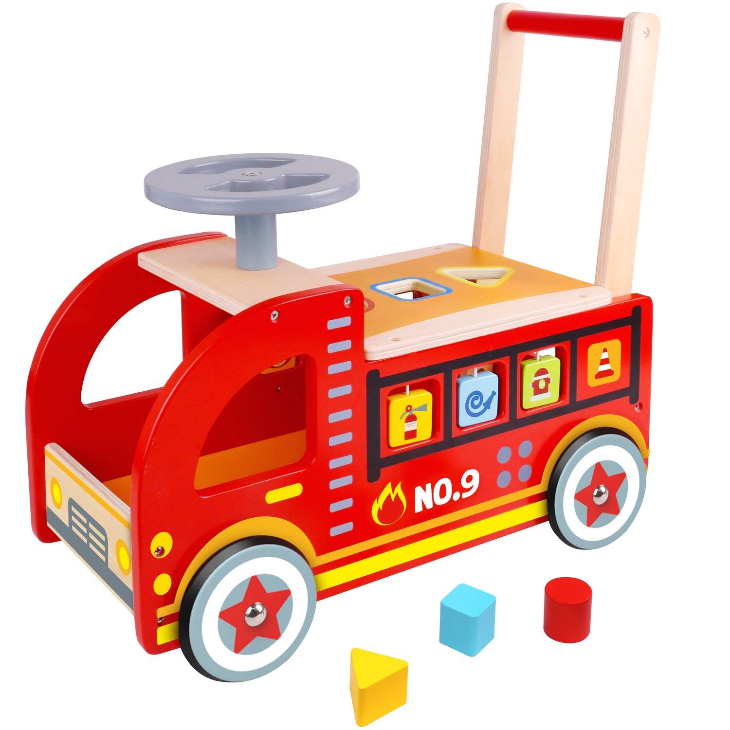 thumbnail image 2 of Fisher-Price Toddler Toys Wooden Vehicle Pack, 4-Piece Wood Set With Fire Truck, | UK 2 of 10