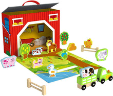 Pidoko Kids Foldable Farm Play Set - Barn Includes 17 Pcs Accessories - Wooden Toys for 3 Year Old and Up Gifts