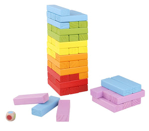 Wooden Stacking and Tumbling Blocks Game - 48 Pieces Premium Quality Set Tower and Dice