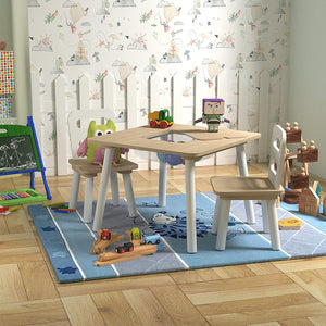 Pidoko Kids Table and Chairs Set with Storage - Natural/White