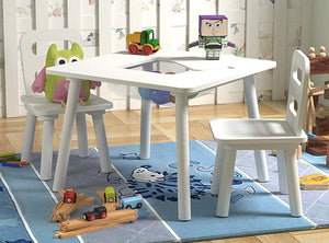 Pidoko Kids Table and Chairs Set with Storage, White