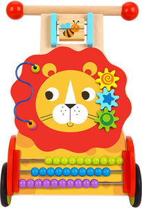 Pidoko Kids Lion Baby Walker Cart - Wooden Activity Center Push and Pull Toy - for 1 Year Old and Up