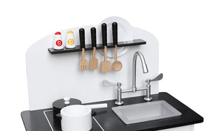 Wooden Toy Kitchen, White /Black Limited Edition - Includes Accessories