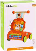 Pidoko Kids Lion Baby Walker Cart - Wooden Activity Center Push and Pull Toy - for 1 Year Old and Up