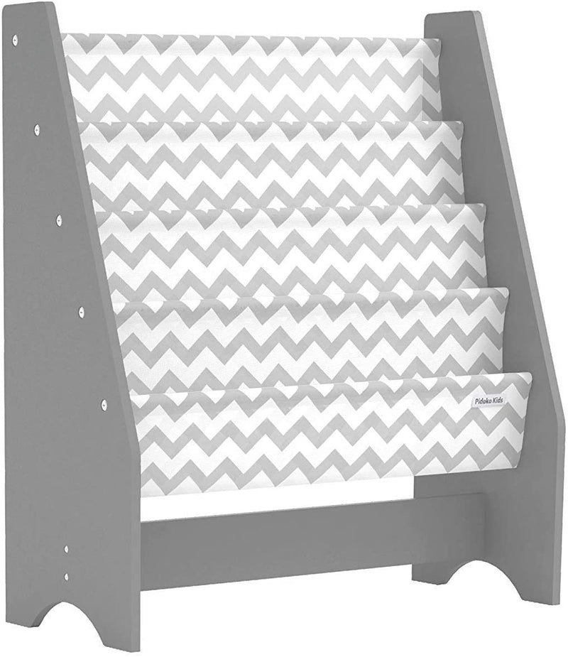 Pidoko Kids Bookshelf Grey with Chevron Wooden Children s