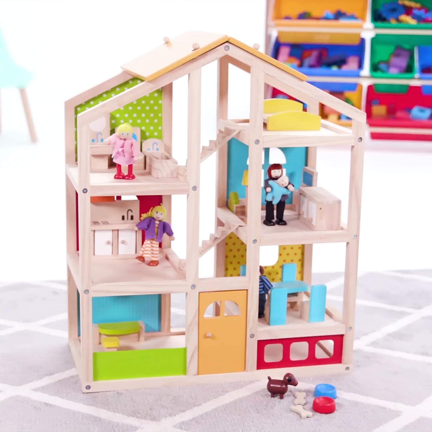 20 Pcs Wooden Dollhouse Family Set of 16 Mini People Figures and 4