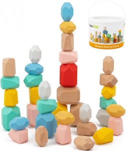 36 Pcs Stacking Rocks with Storage Container - Wooden Balancing Stones  - Building & Sorting Blocks Set