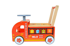 Ride On Fire Truck - Wooden Push and Pull Walker Cart