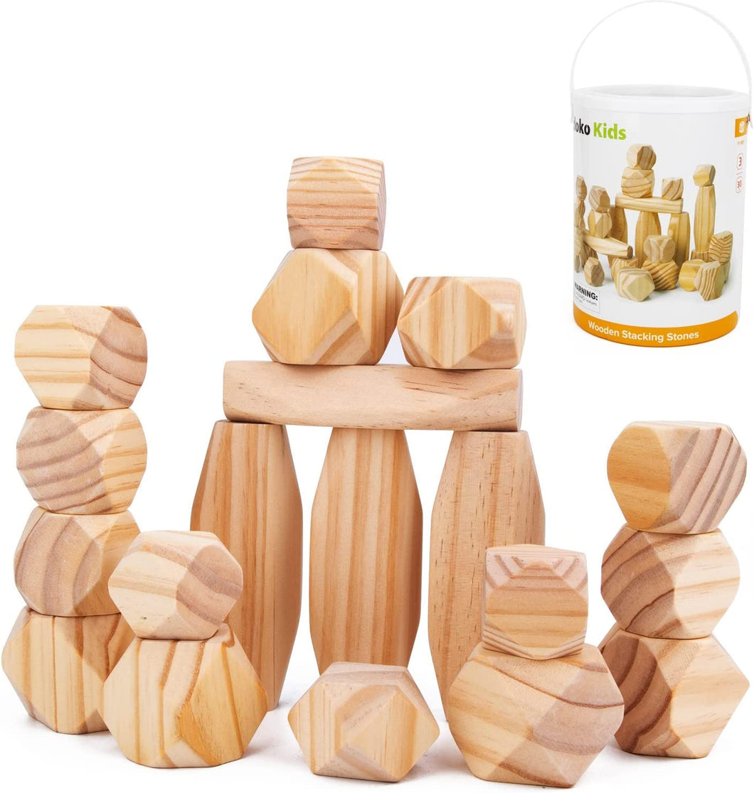 Jumbo 30 Pcs Wooden Stacking Balance Stone Blocks - Natural Pine Wood –  Pidoko Kids