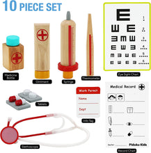 Wooden Doctors Kit Play Set includes 11 accessories