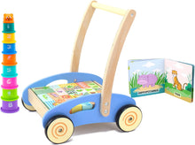 Pidoko Kids 1 Year Old Boy Girl Gifts - Wooden Baby Walker - Includes Stacking Cups, Zoo Themed Blocks and a Book