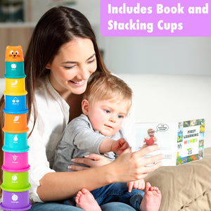 Pidoko Kids Montessori Toys for 1 Year Old | 10-in-1 Wooden Activity Cube - Includes First Words Book, Stacking Cups and Gift Box
